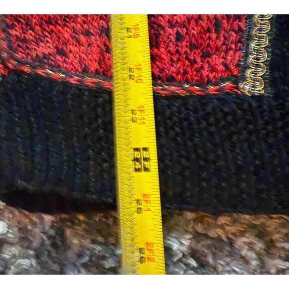 Nannell Vintage Turtleneck Knit Sweater Red Black Cream Leather Trim L - Picture 6 of 7